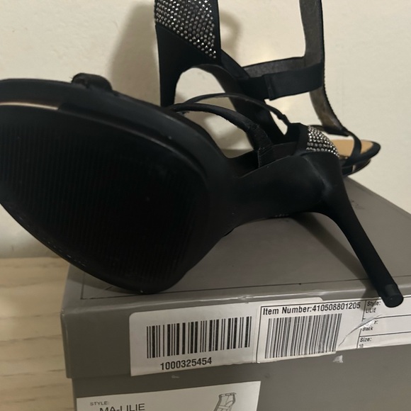 BCBGMaxAzria Lilie black satin crystal stilettos - Picture 5 of 10
